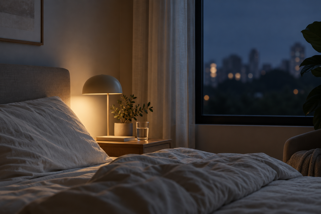 Quarto à noite representando insônia e dificuldades para dormir
